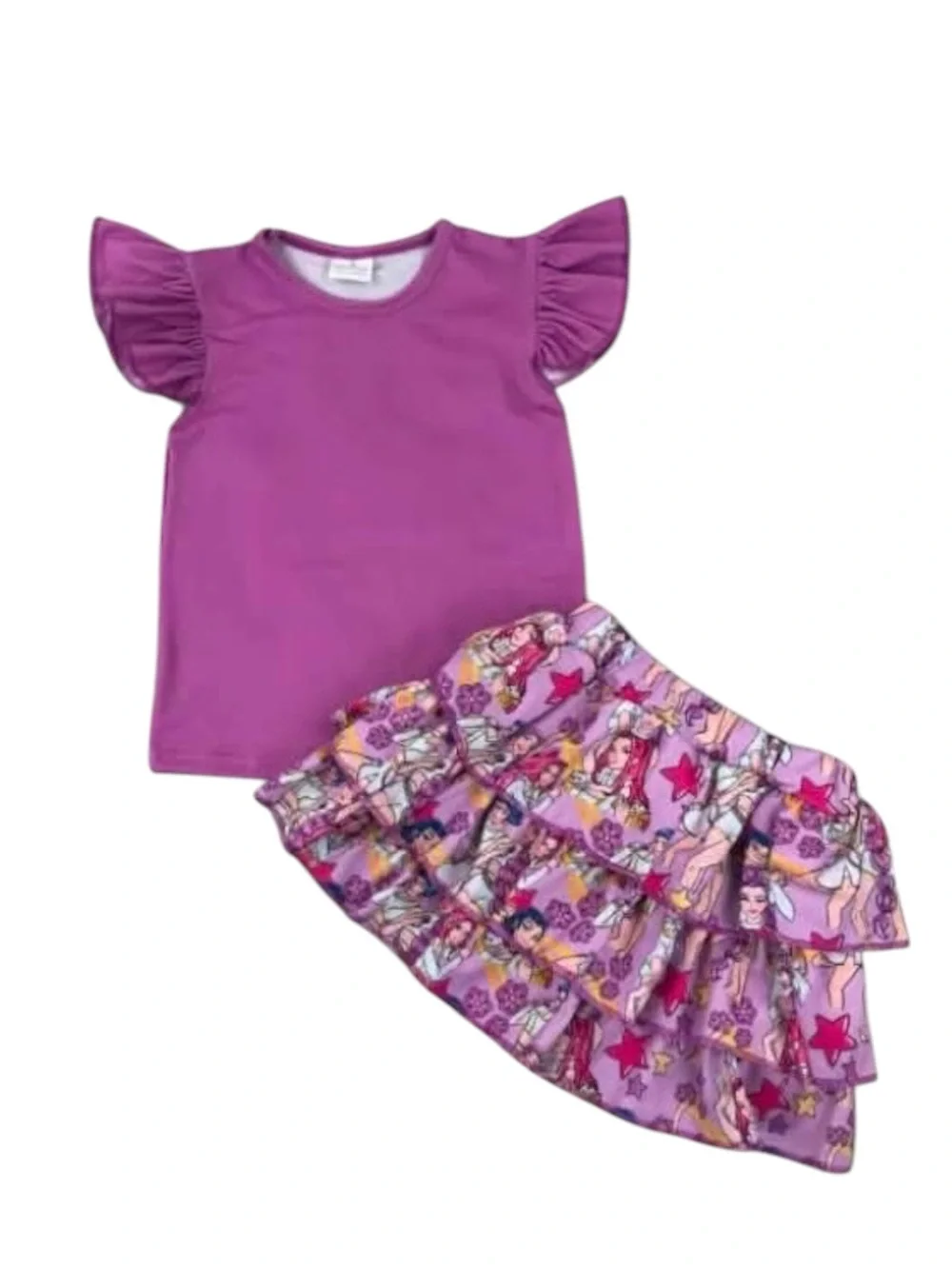 New K-Pop Demon Hunters Girls Tiered Skirt with Ruffle Sleeve Top Huntrix